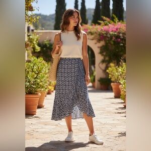 Max Studio Navy Floral Midi Skirt